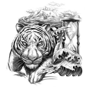 Wzór tatuażu tygrys z klepsydrą